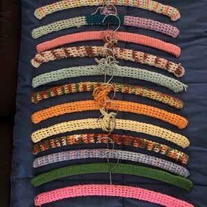 12 Vintage Colored Crochet Hangers Set from the 60’s